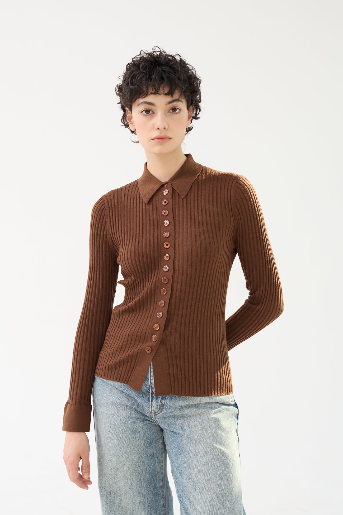 Fine Merino Wool Long Sleeve Knit Polo Shirt - Itch Free