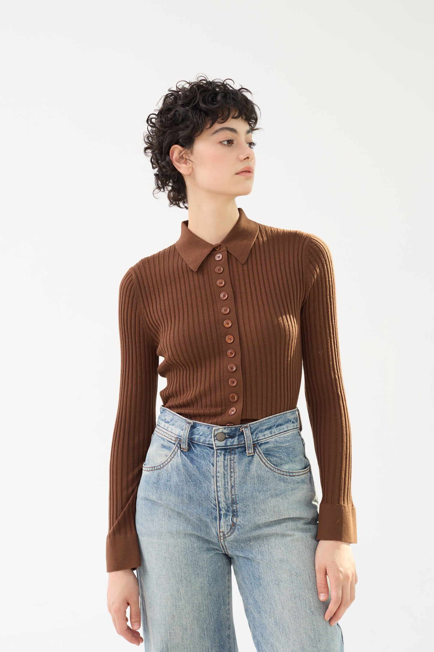 Fine Merino Wool Long Sleeve Knit Polo Shirt - Itch Free