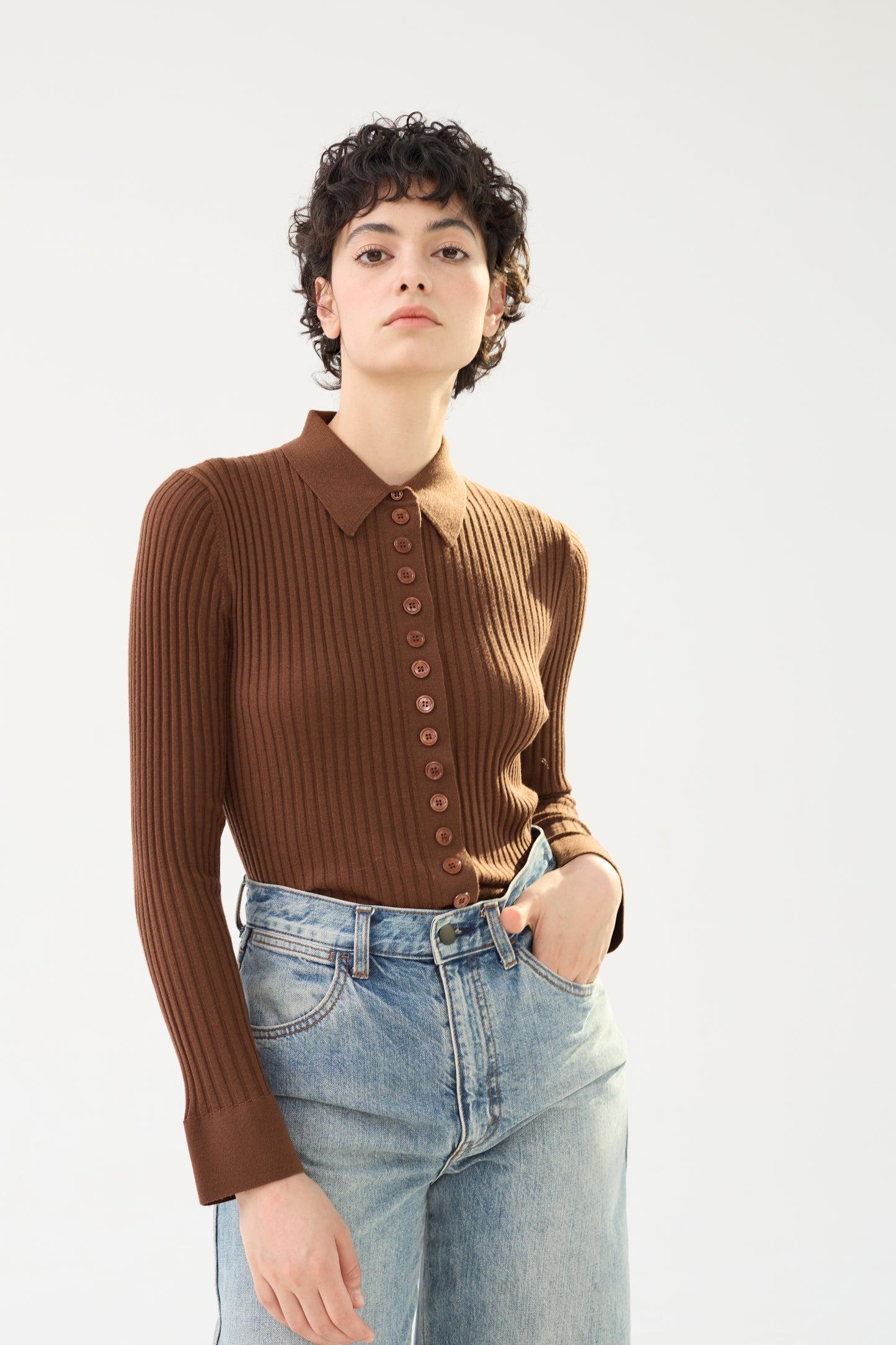 Fine Merino Wool Long Sleeve Knit Polo Shirt - Itch Free