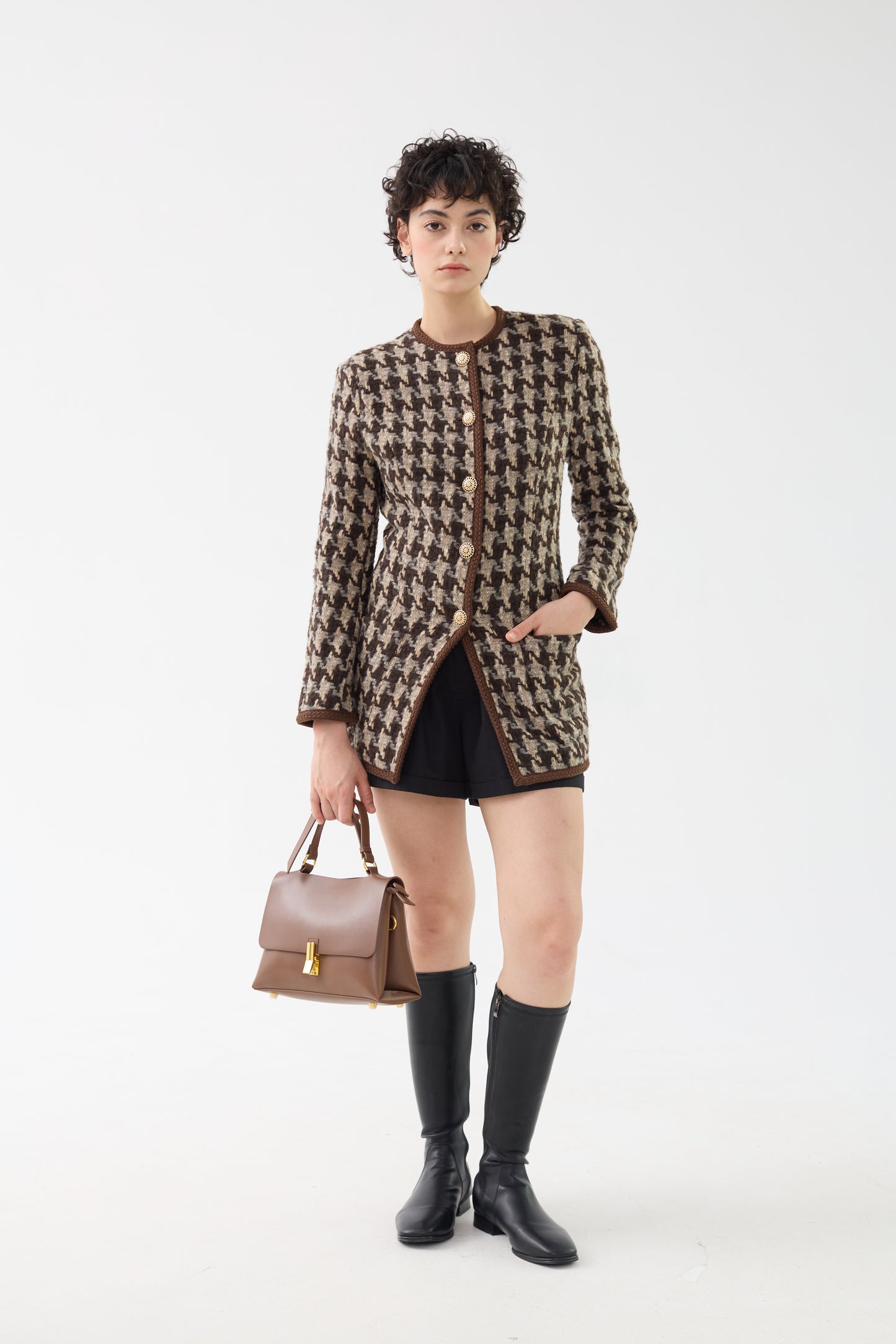 Houndstooth Wool & Mohair Tweed Jacket