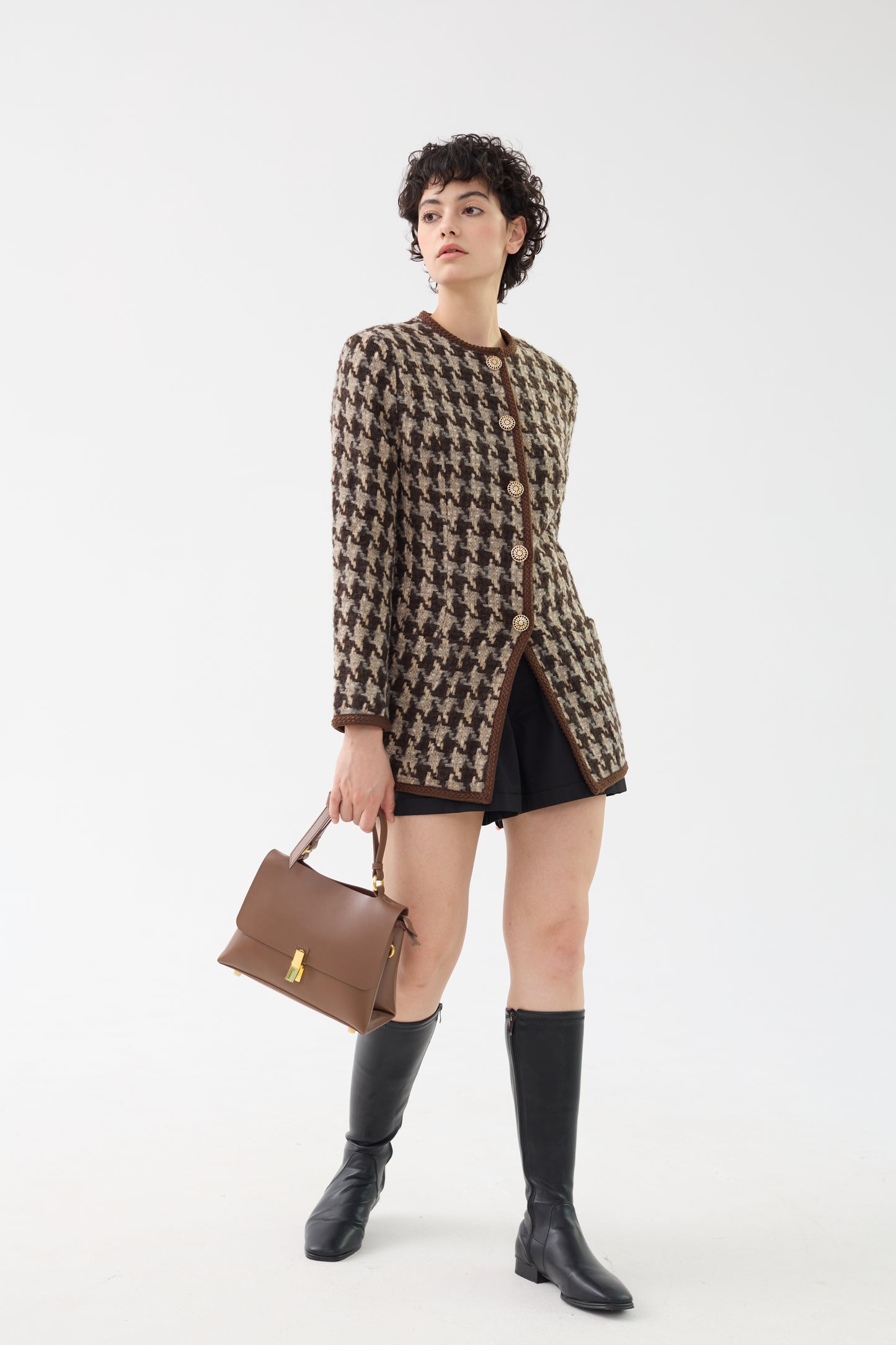 Houndstooth Wool & Mohair Tweed Jacket