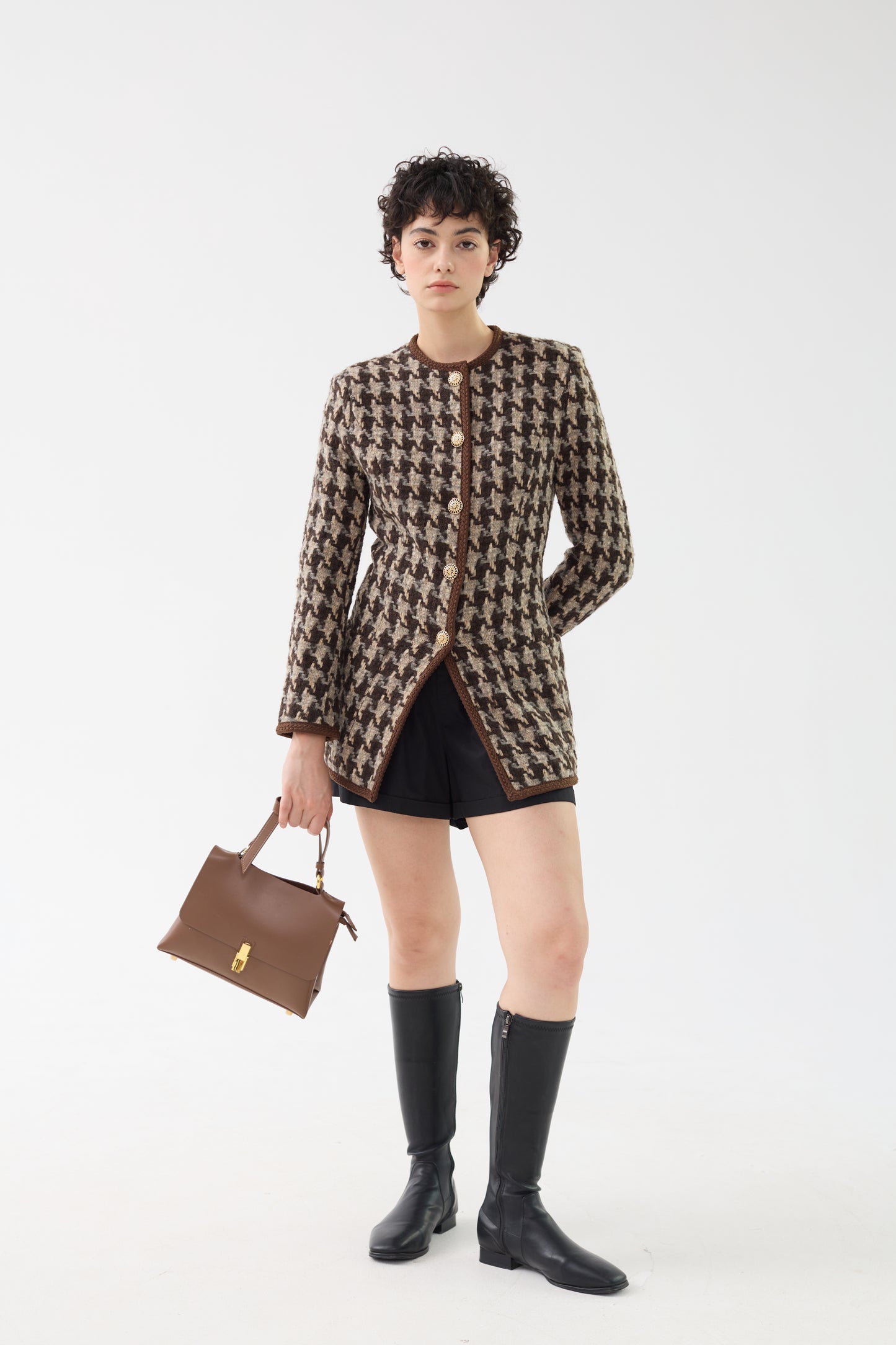 Houndstooth Wool & Mohair Tweed Jacket