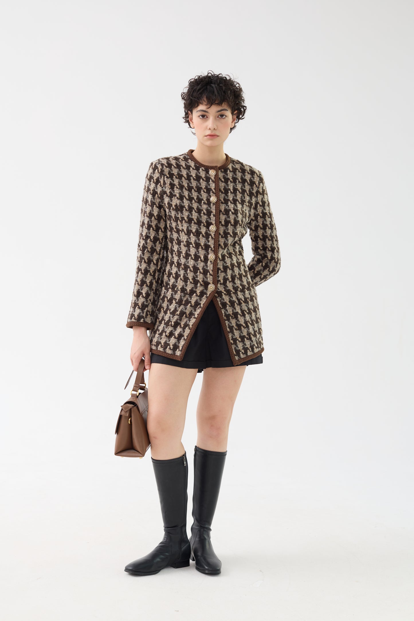Houndstooth Wool & Mohair Tweed Jacket
