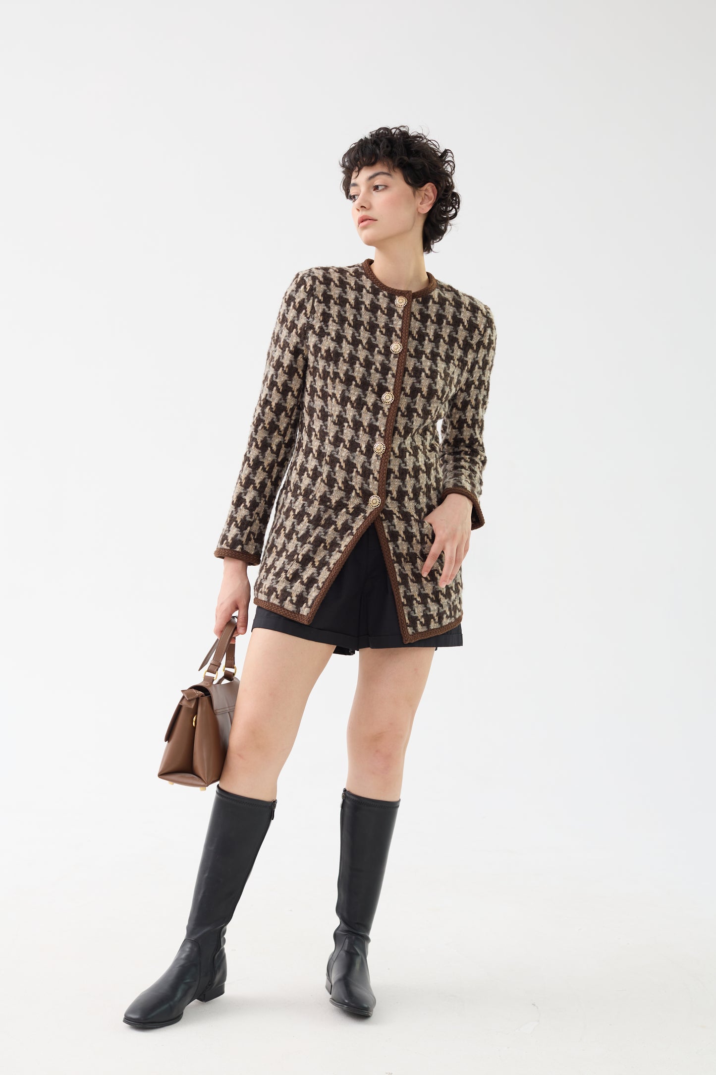 Houndstooth Wool & Mohair Tweed Jacket