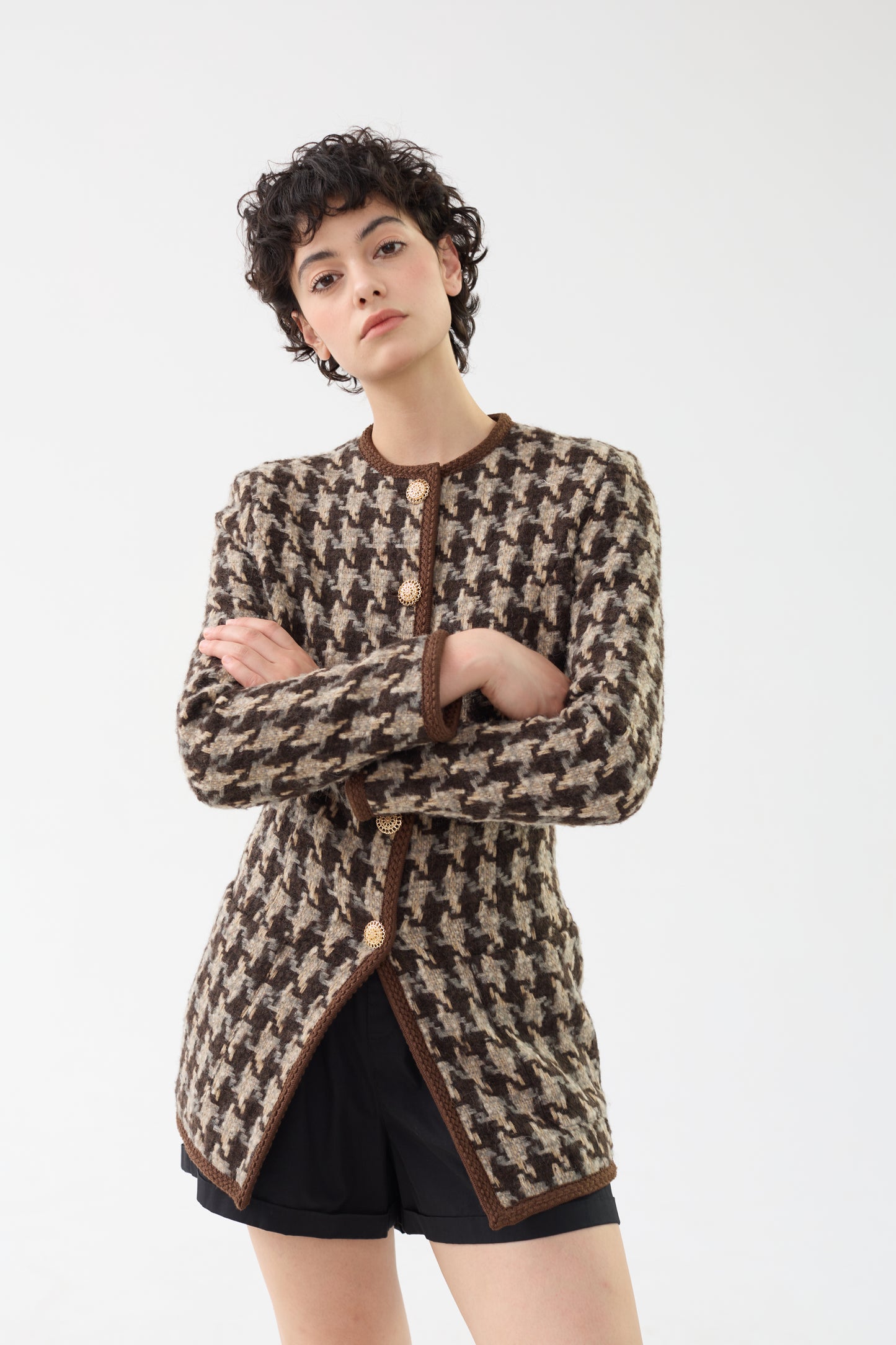 Houndstooth Wool & Mohair Tweed Jacket