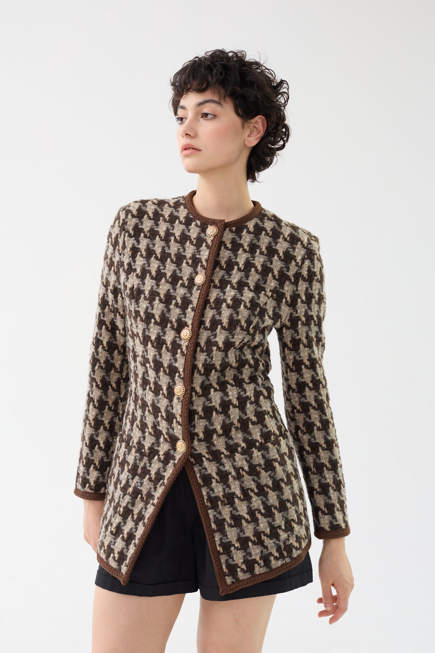 Houndstooth Wool & Mohair Tweed Jacket