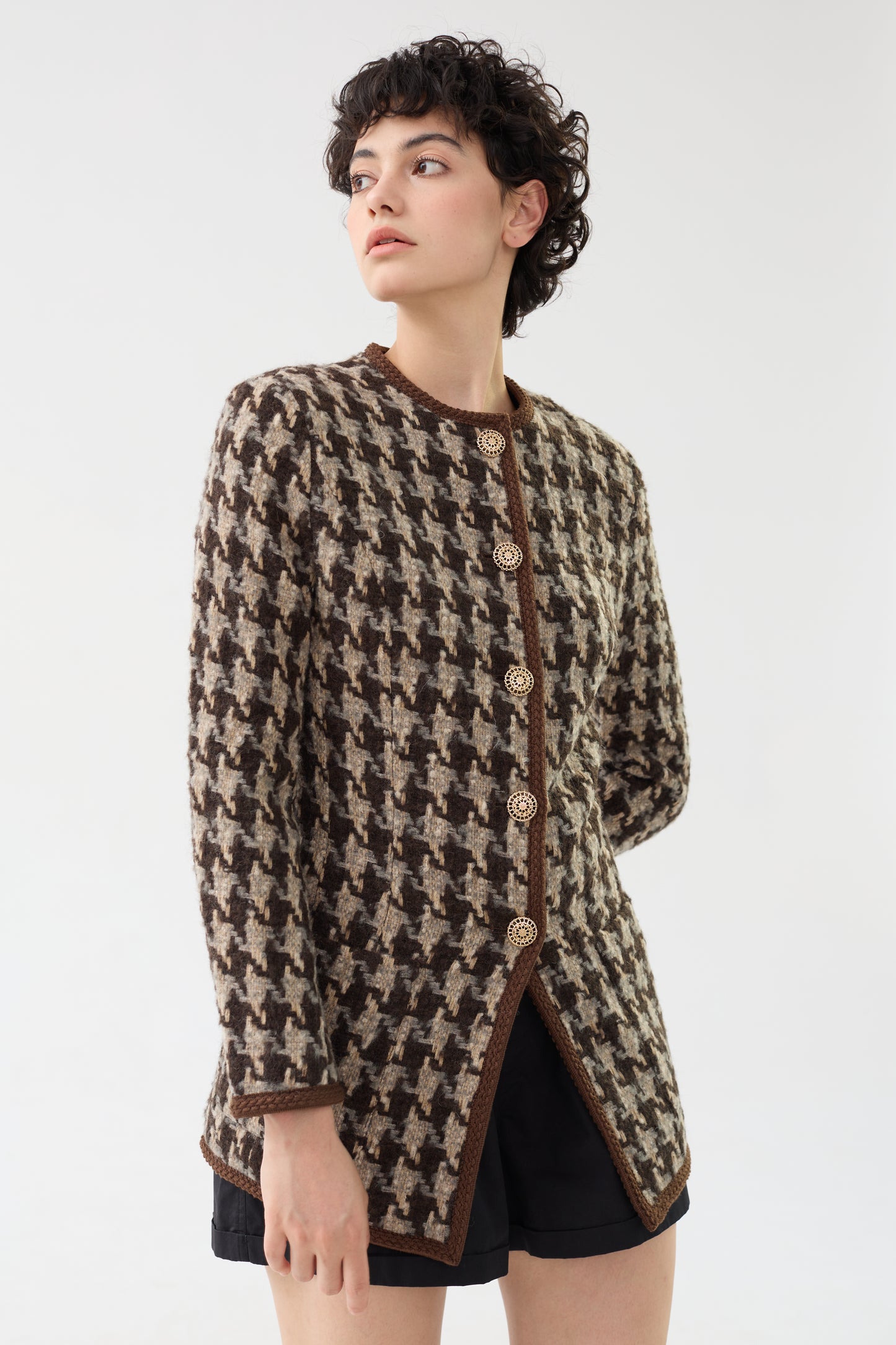 Houndstooth Wool & Mohair Tweed Jacket