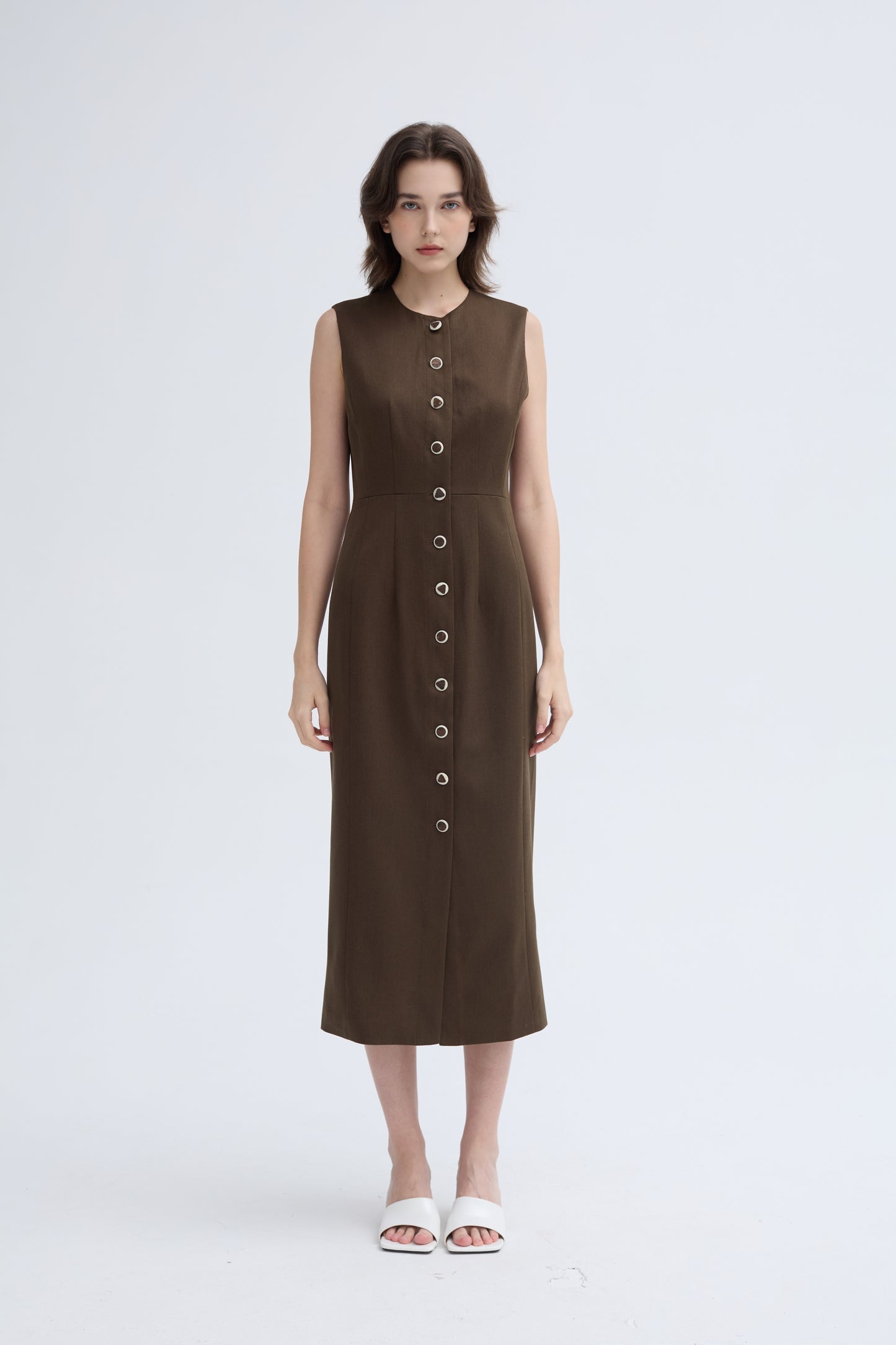 Wool Blend Button Down Dress_ Coconut Shell Buttons - Regular Fit