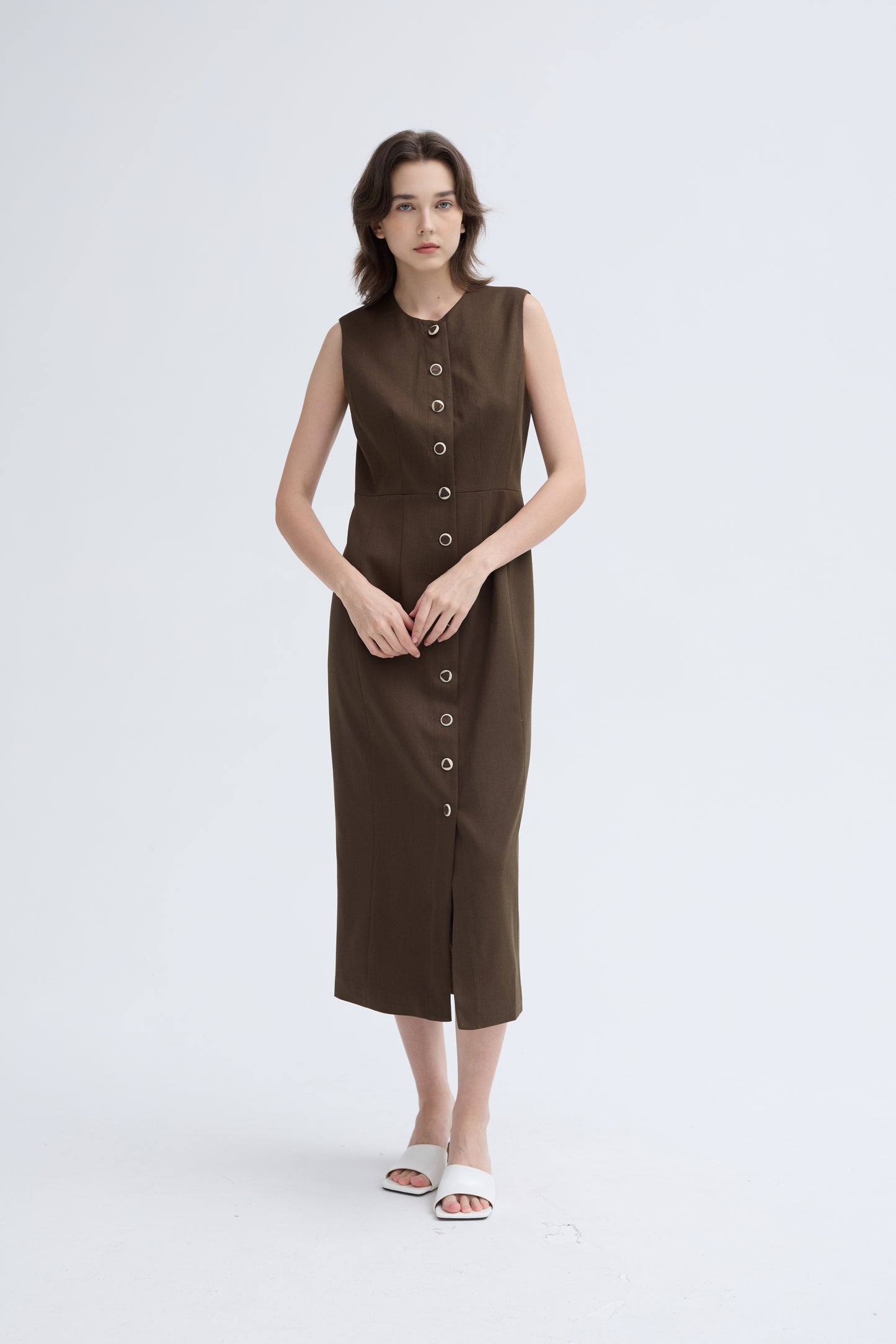 Wool Blend Button Down Dress_ Coconut Shell Buttons - Regular Fit