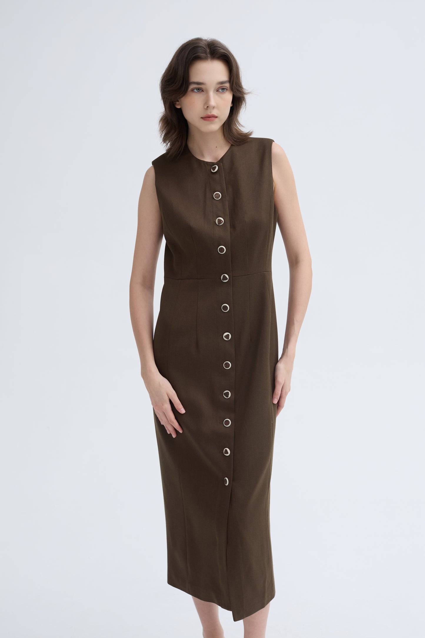 Wool Blend Button Down Dress_ Coconut Shell Buttons - Regular Fit