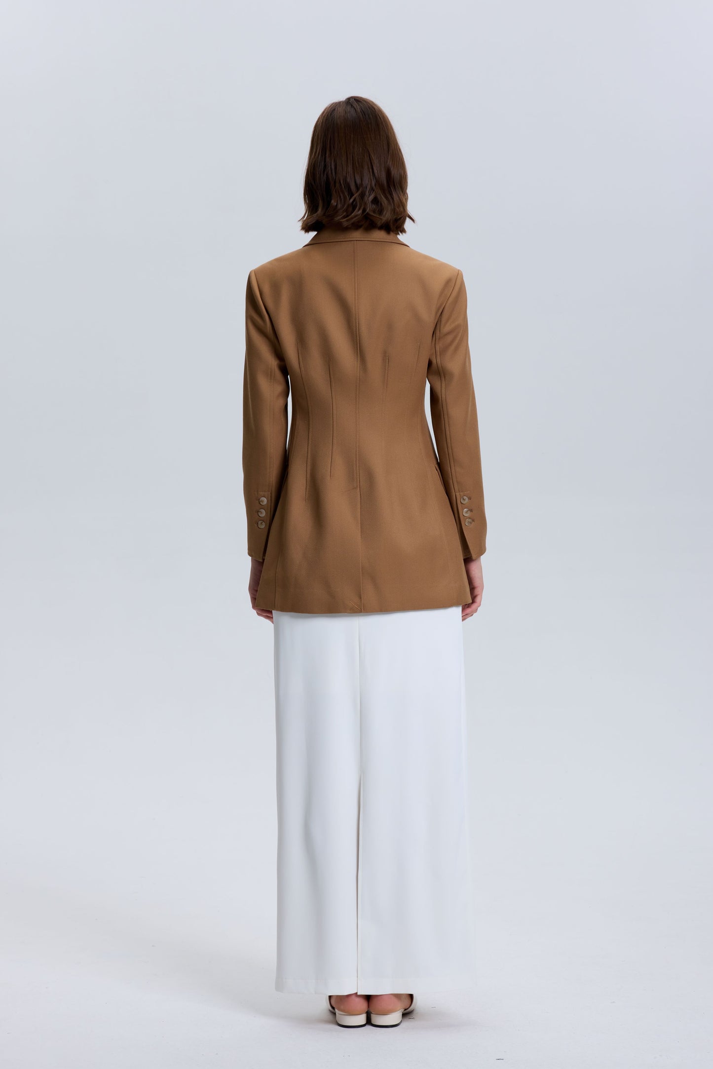 Button Down Tailored Wool Blazer_ Brown