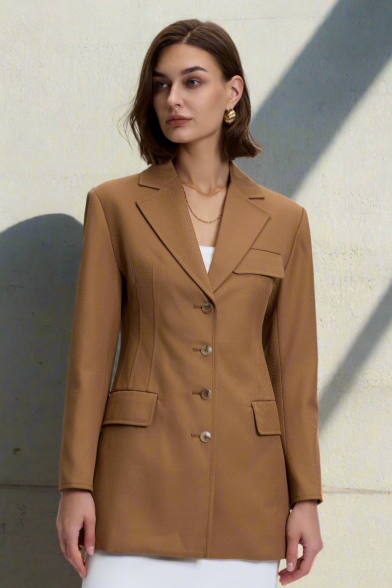 Button Down Tailored Wool Blazer_ Brown