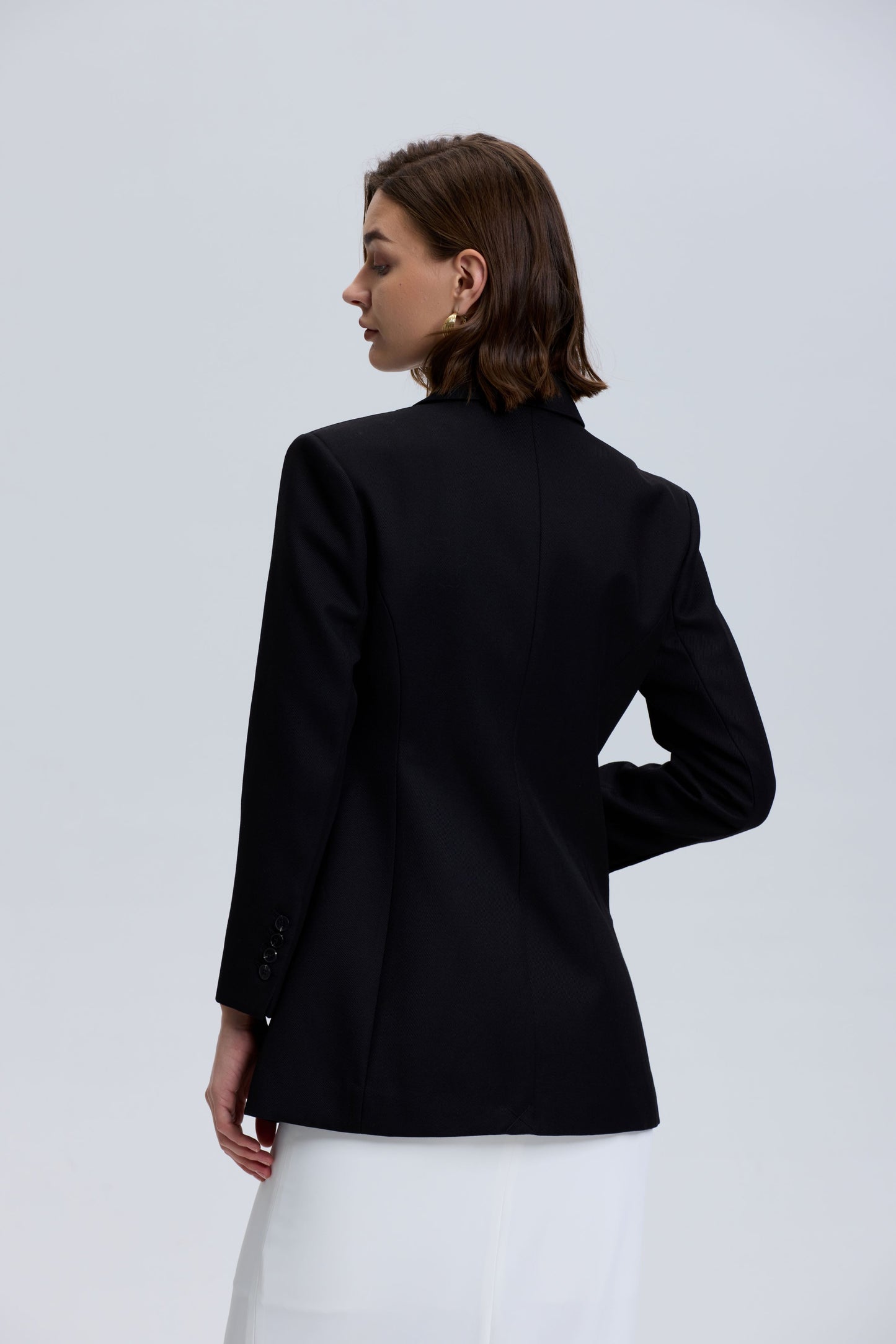 Gradient Buttons Tailored Wool Blazer_ Black