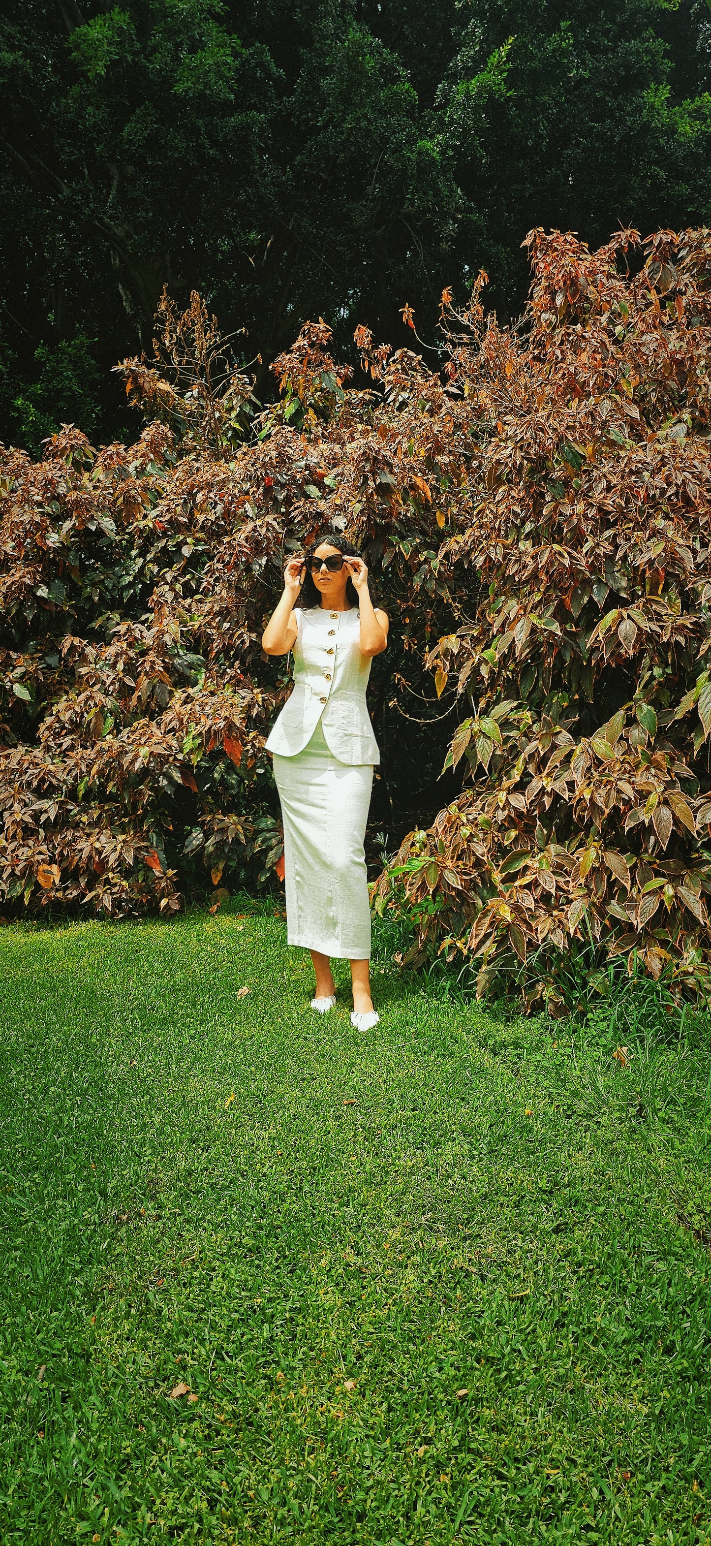 Two Piece Set Linen Round Neck Top Maxi Skirt - White