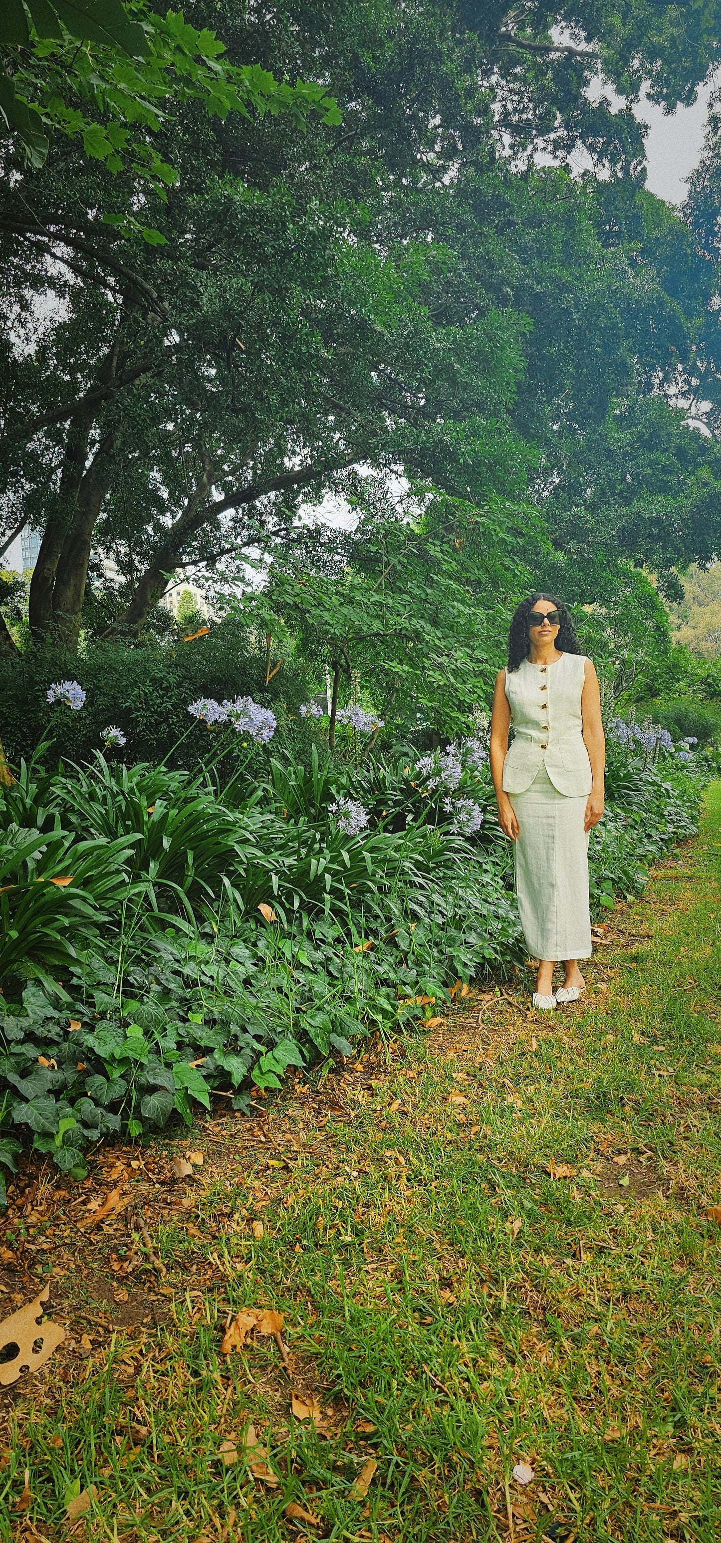 Two Piece Set Linen Round Neck Top Maxi Skirt - White