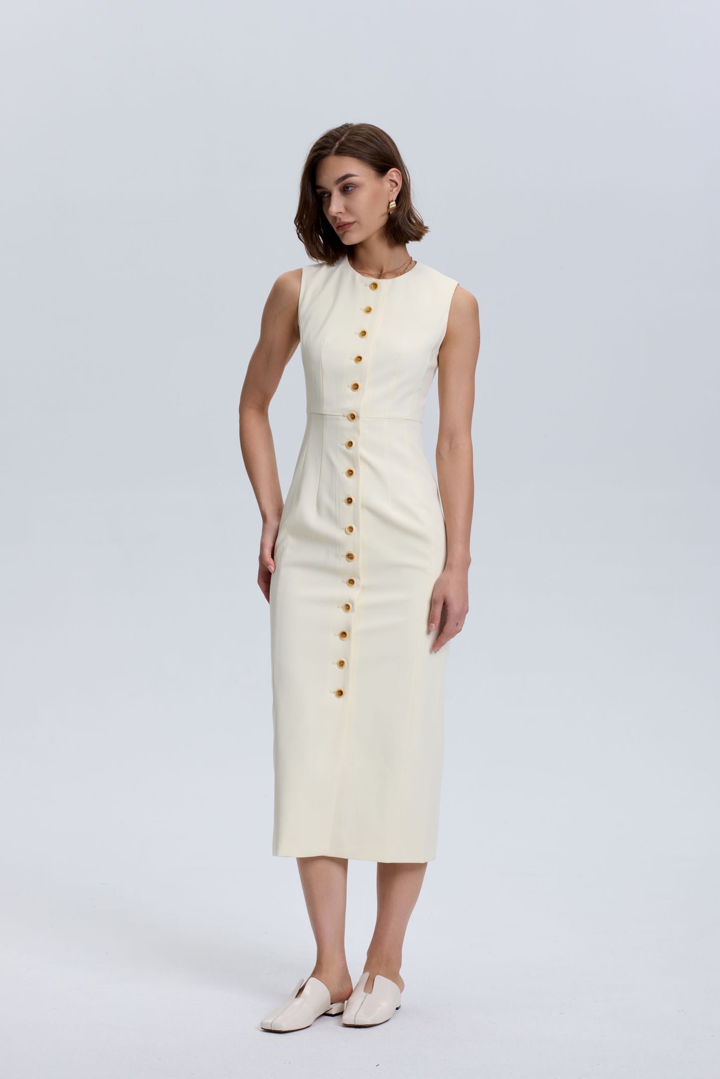 Button Down Dress_Buttermilk -Slim Fit