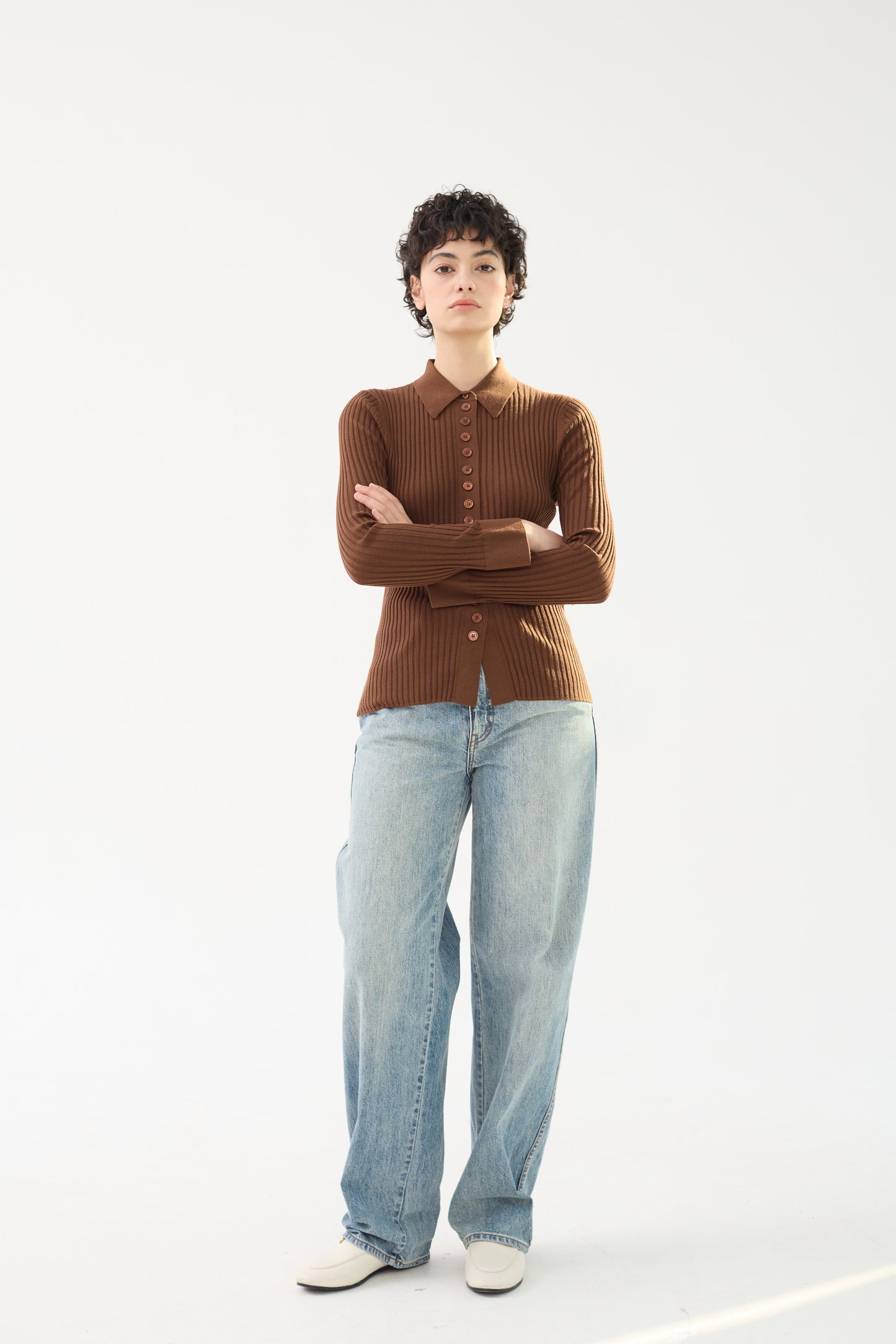 Fine Merino Wool Long Sleeve Knit Polo Shirt - Itch Free