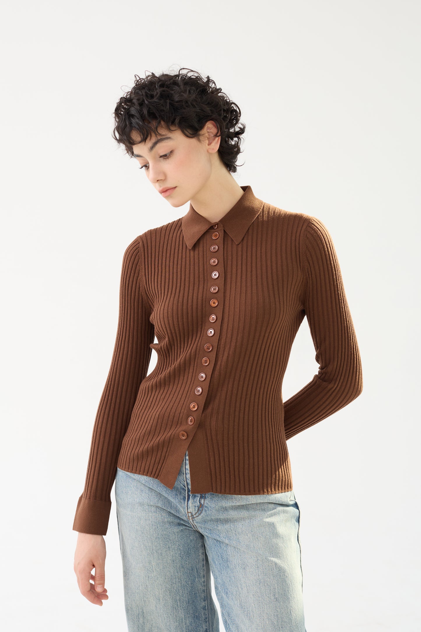 Fine Merino Wool Long Sleeve Knit Polo Shirt - Itch Free