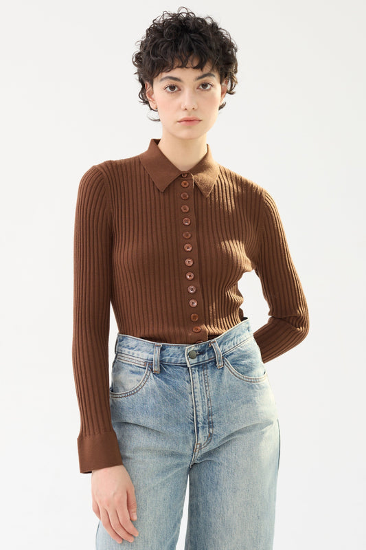 Fine Merino Wool Long Sleeve Knit Polo Shirt - Itch Free