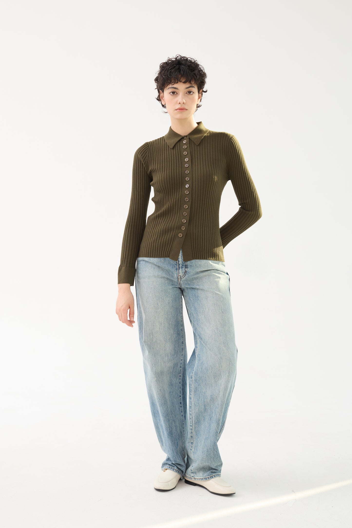 Fine Merino Wool Long Sleeve Knit Polo Shirt - Itch Free