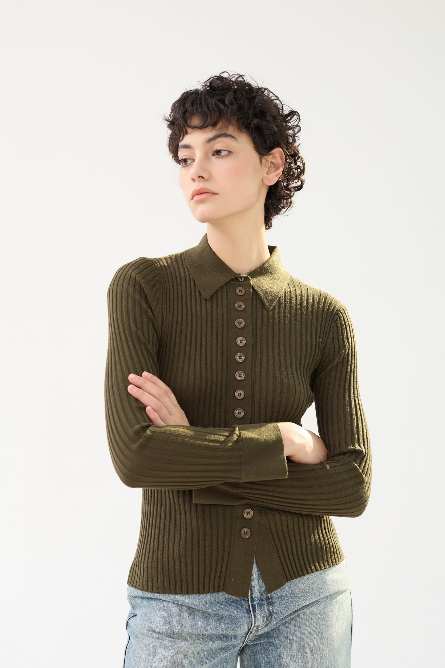 Fine Merino Wool Long Sleeve Knit Polo Shirt - Itch Free