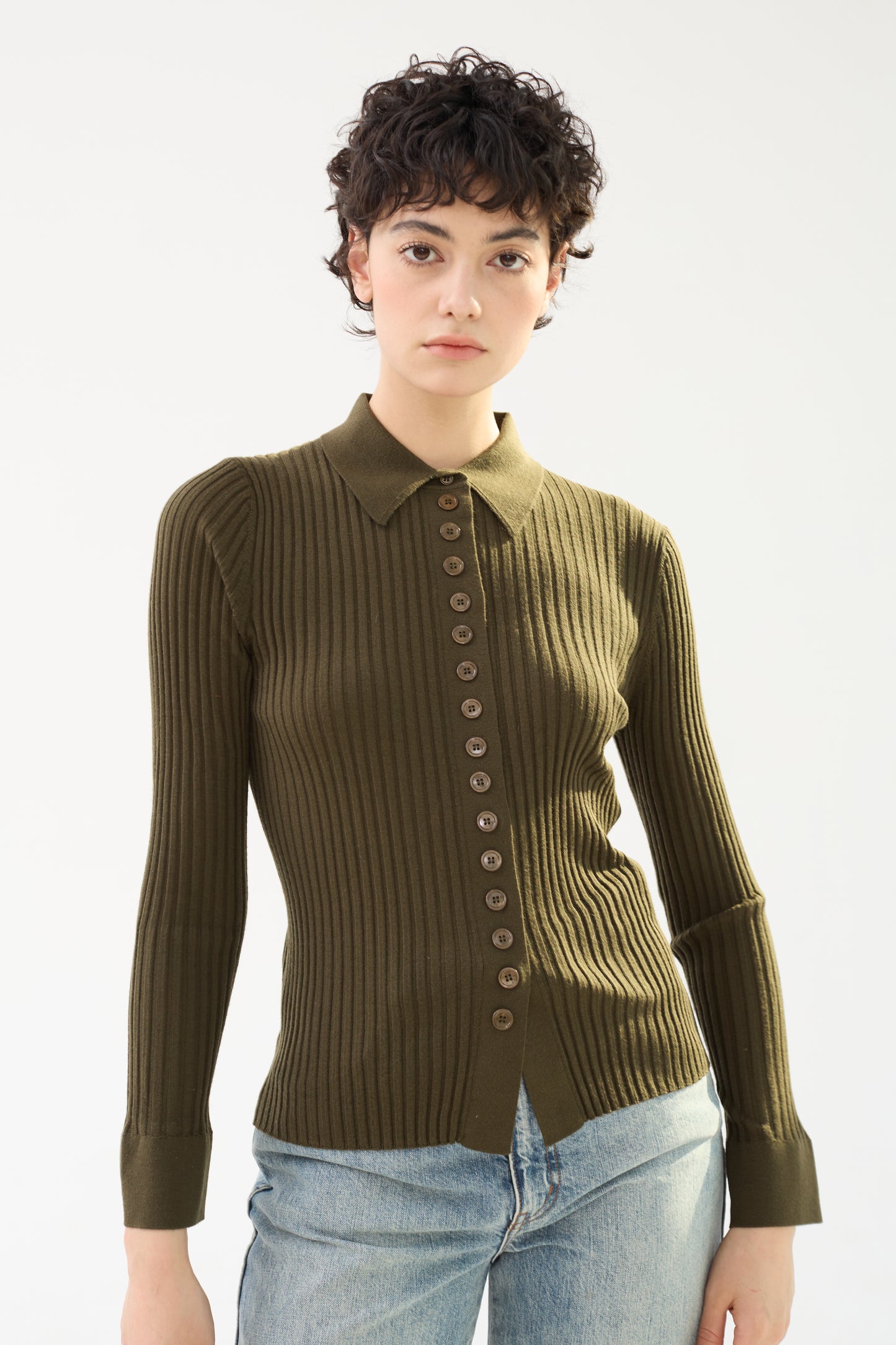 Fine Merino Wool Long Sleeve Knit Polo Shirt - Itch Free