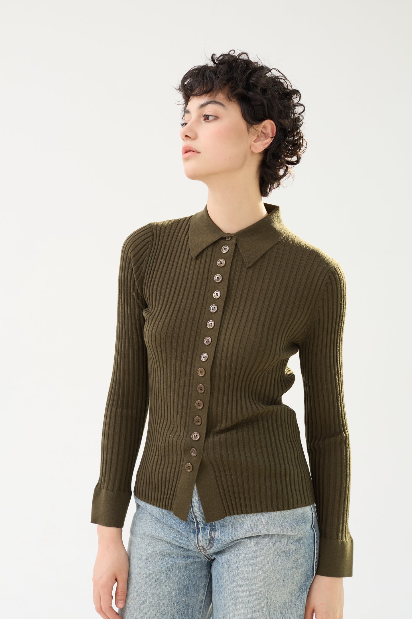 Fine Merino Wool Long Sleeve Knit Polo Shirt - Itch Free