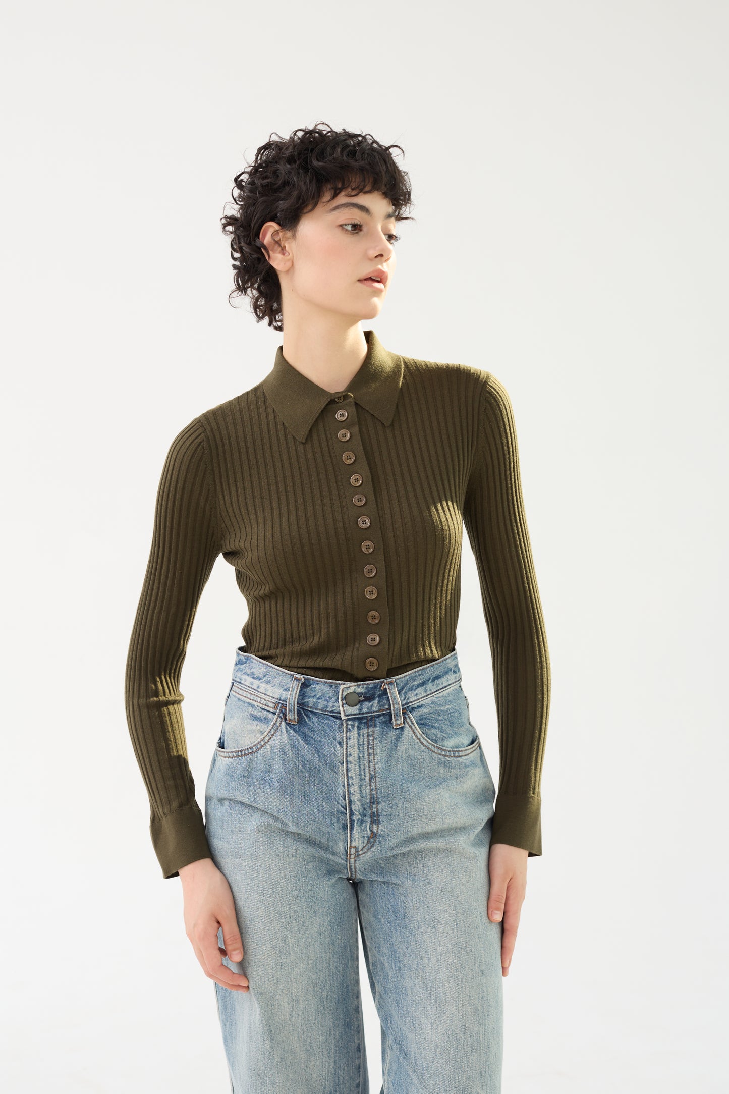 Fine Merino Wool Long Sleeve Knit Polo Shirt - Itch Free
