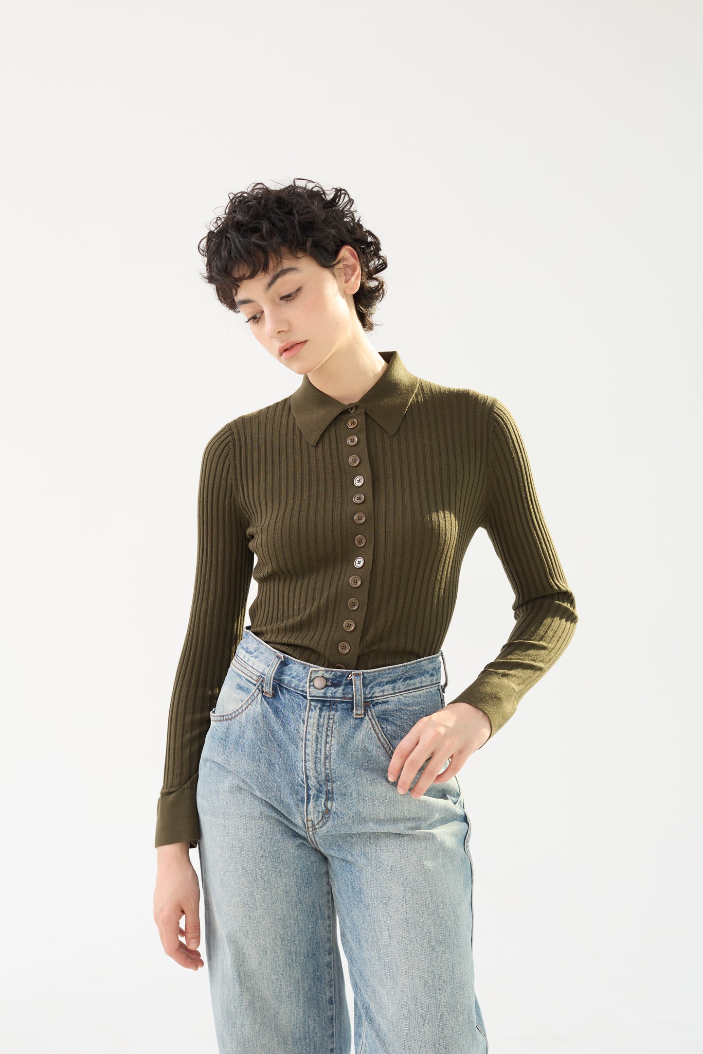 Fine Merino Wool Long Sleeve Knit Polo Shirt - Itch Free