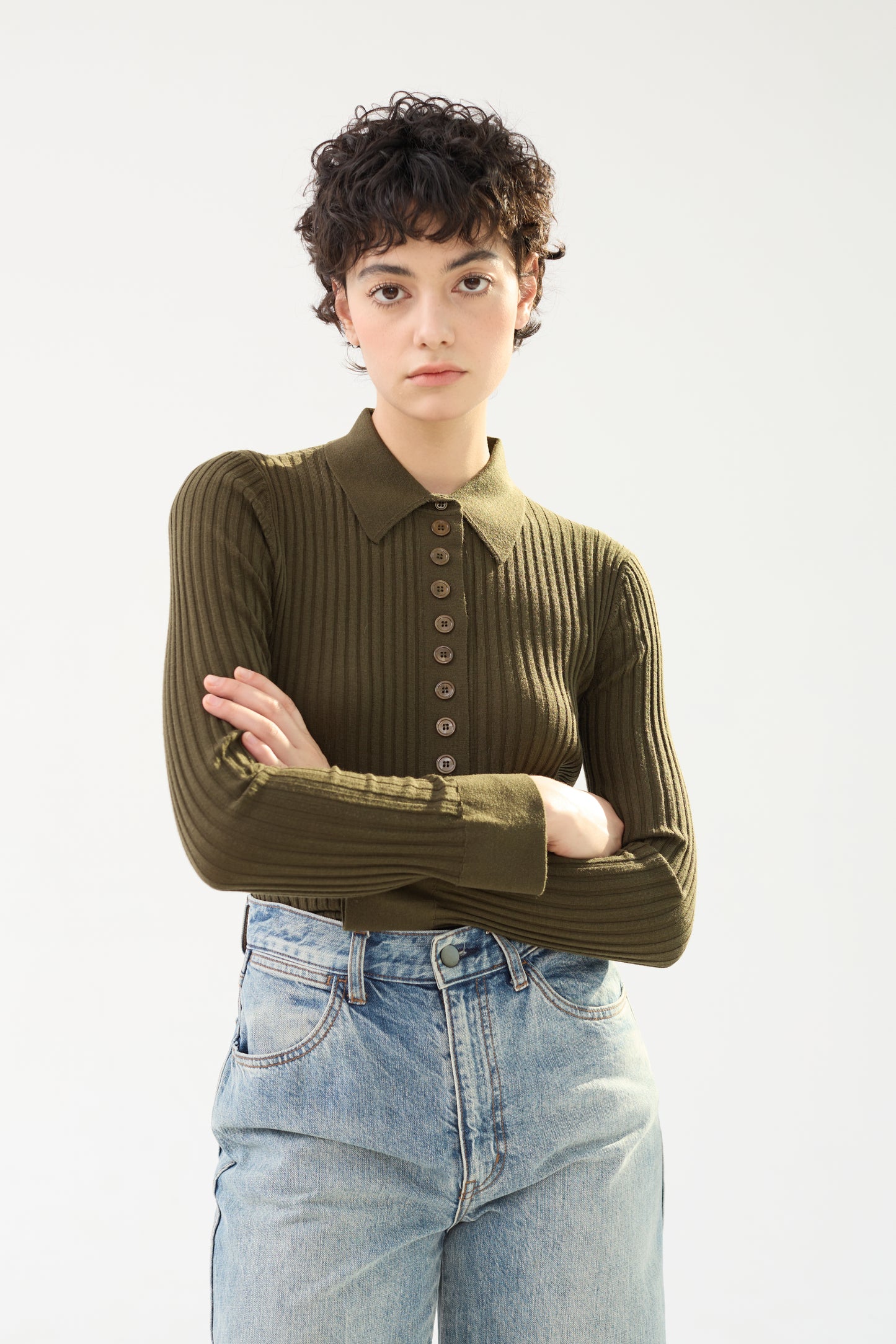 Fine Merino Wool Long Sleeve Knit Polo Shirt - Itch Free