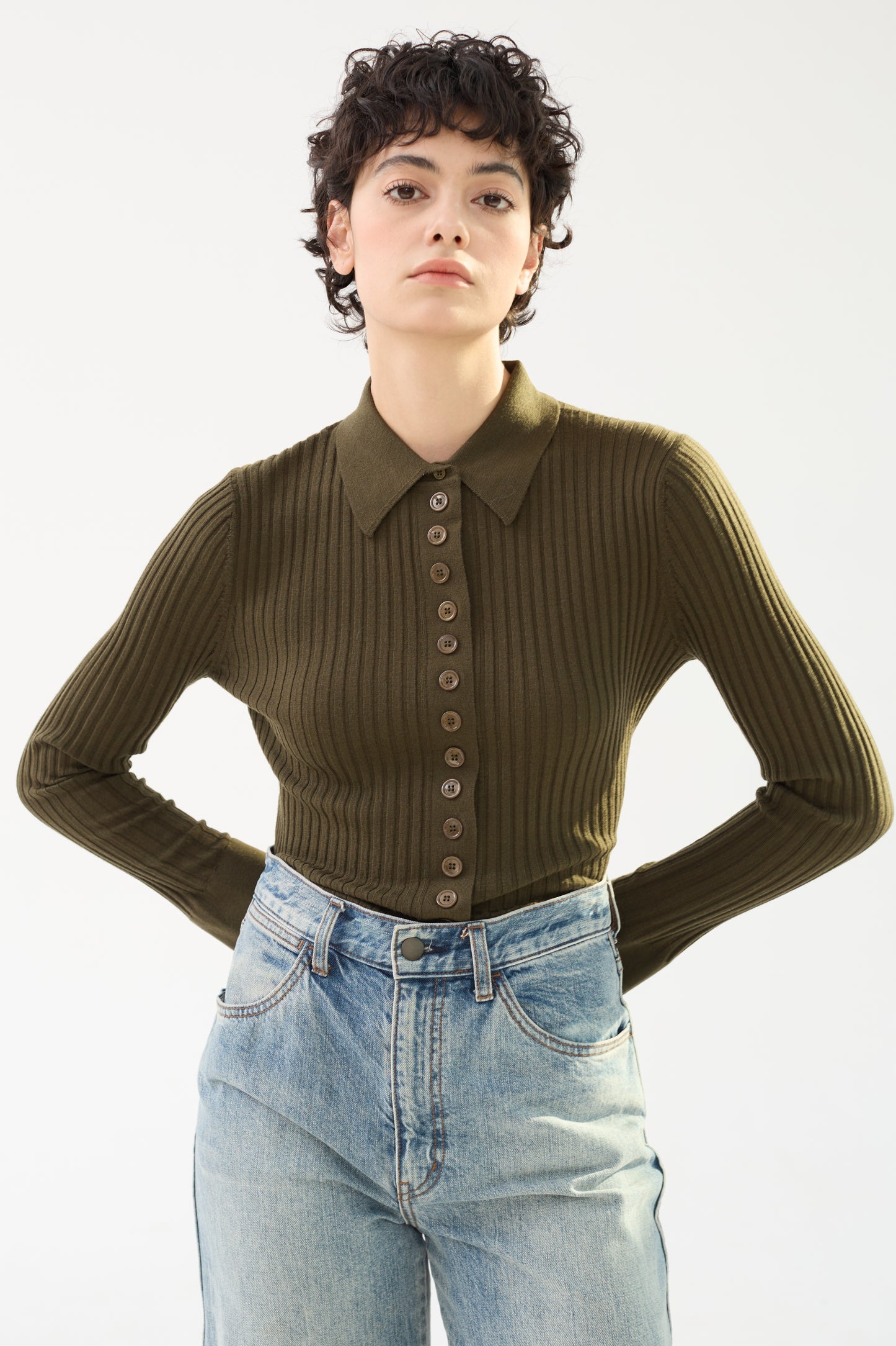 Fine Merino Wool Long Sleeve Knit Polo Shirt - Itch Free