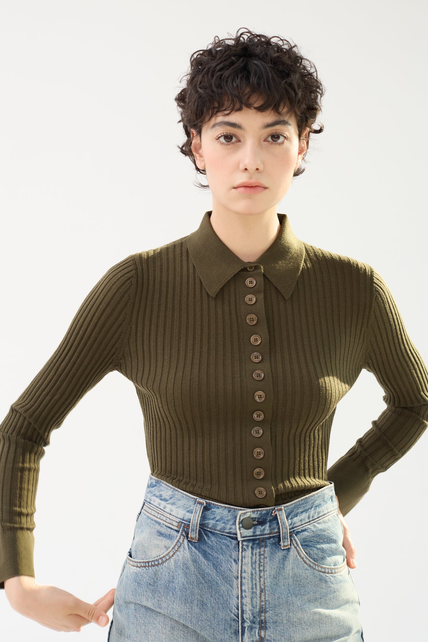 Fine Merino Wool Long Sleeve Knit Polo Shirt - Itch Free