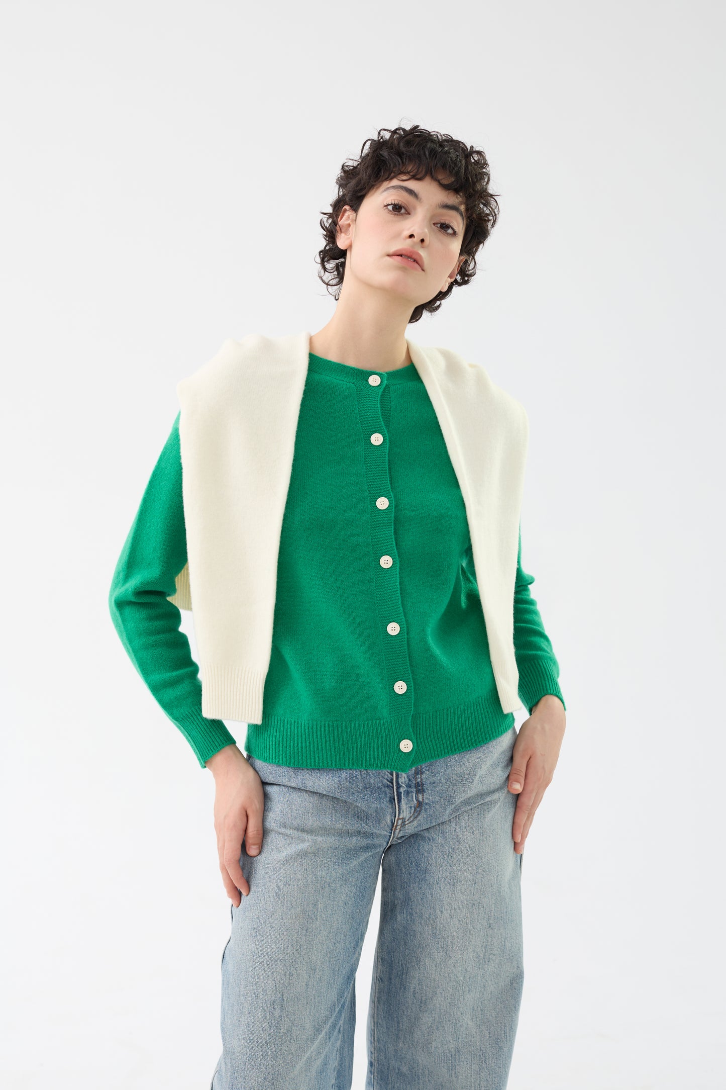 100% Merino Wool Crew Neck Cardigan