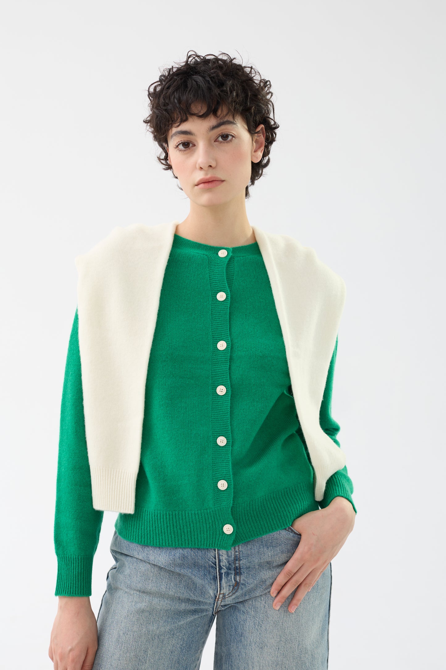 100% Merino Wool Crew Neck Cardigan