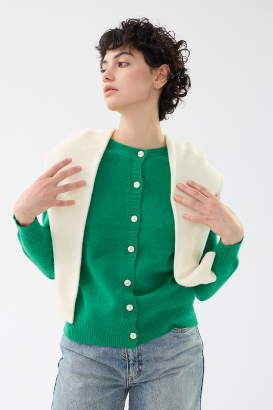100% Merino Wool Crew Neck Cardigan