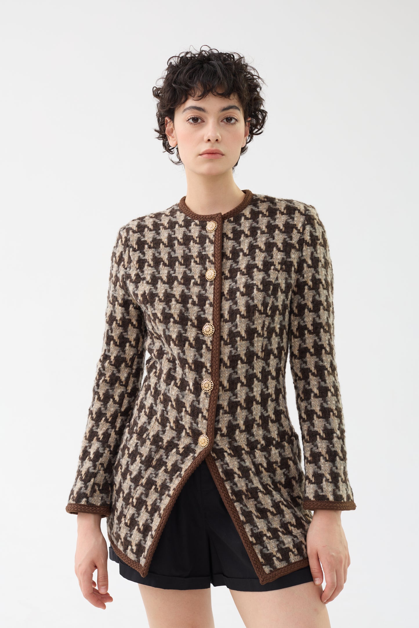 Houndstooth Wool & Mohair Tweed Jacket