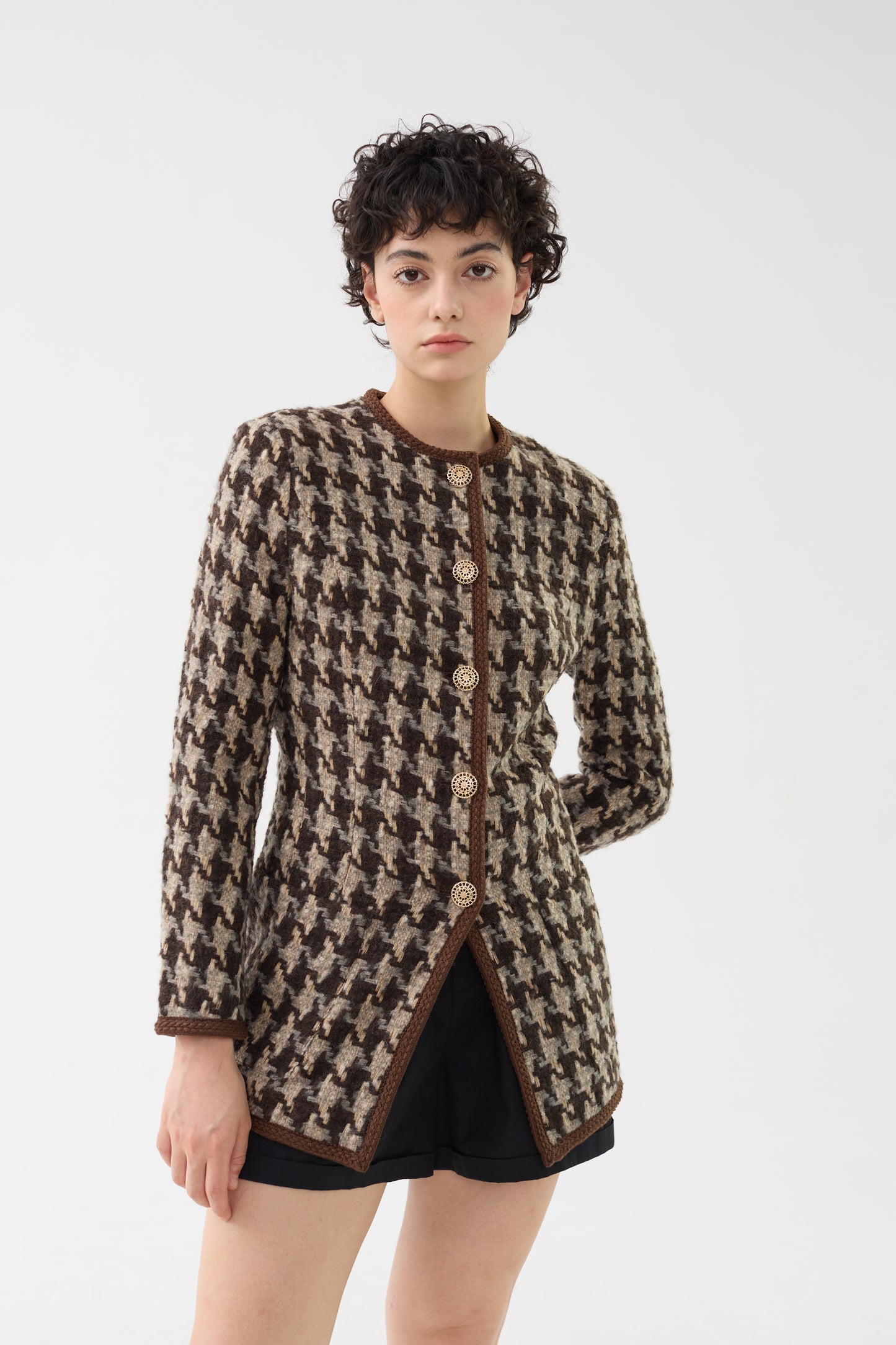 Houndstooth Wool & Mohair Tweed Jacket