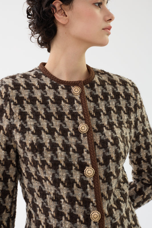 Houndstooth Wool & Mohair Tweed Jacket