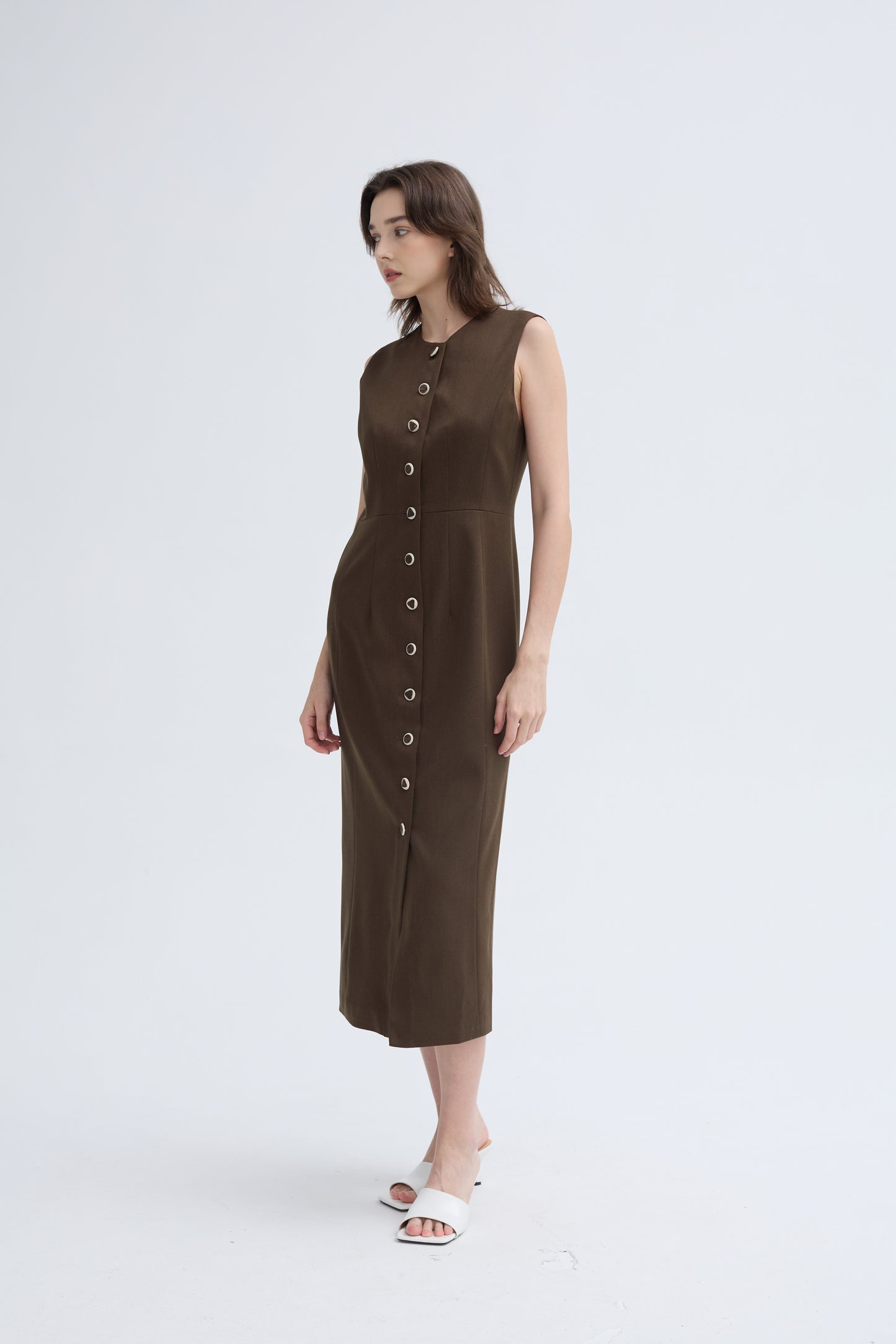 Wool Blend Button Down Dress_ Coconut Shell Buttons - Regular Fit