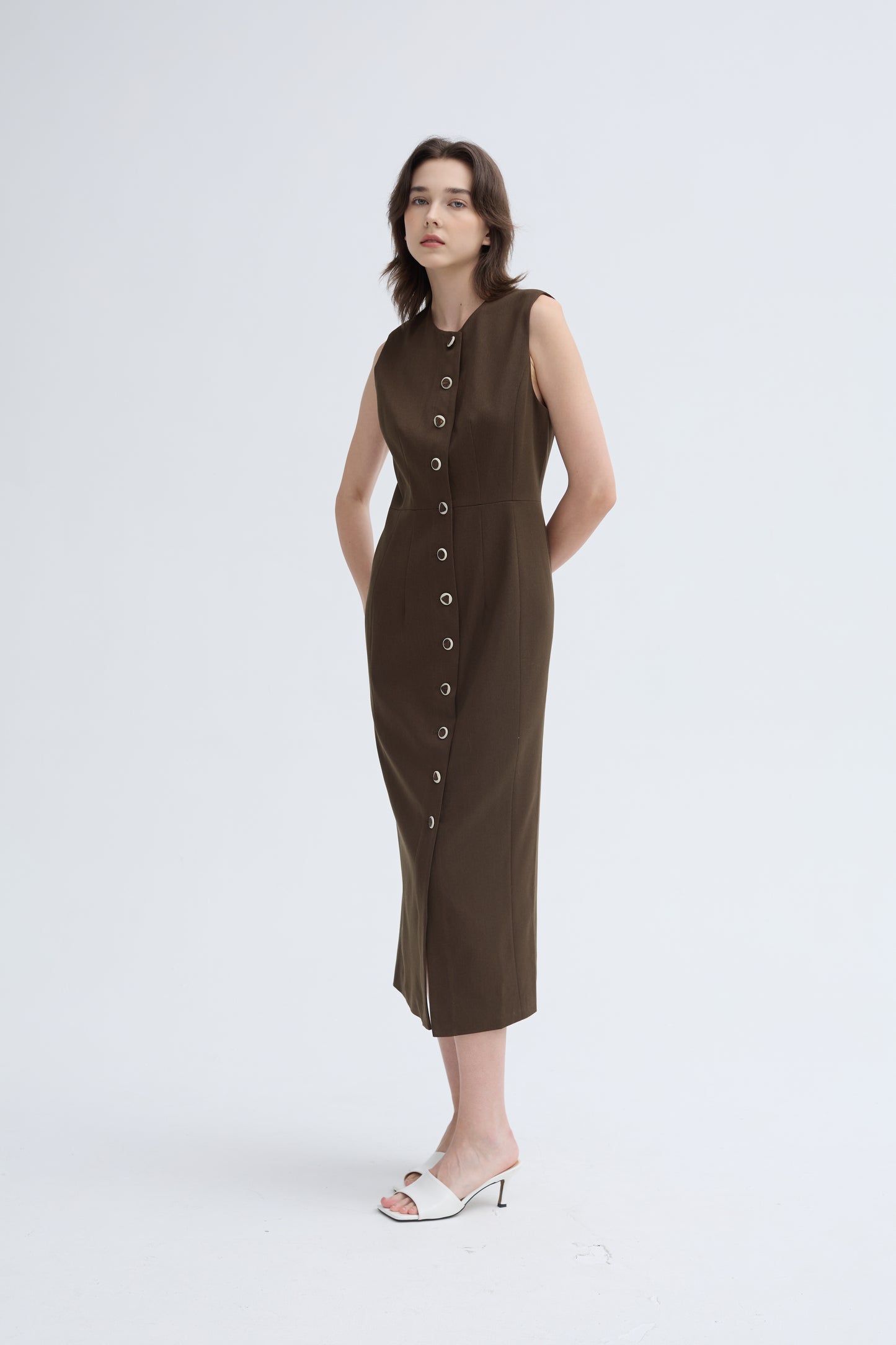 Wool Blend Button Down Dress_ Coconut Shell Buttons - Regular Fit