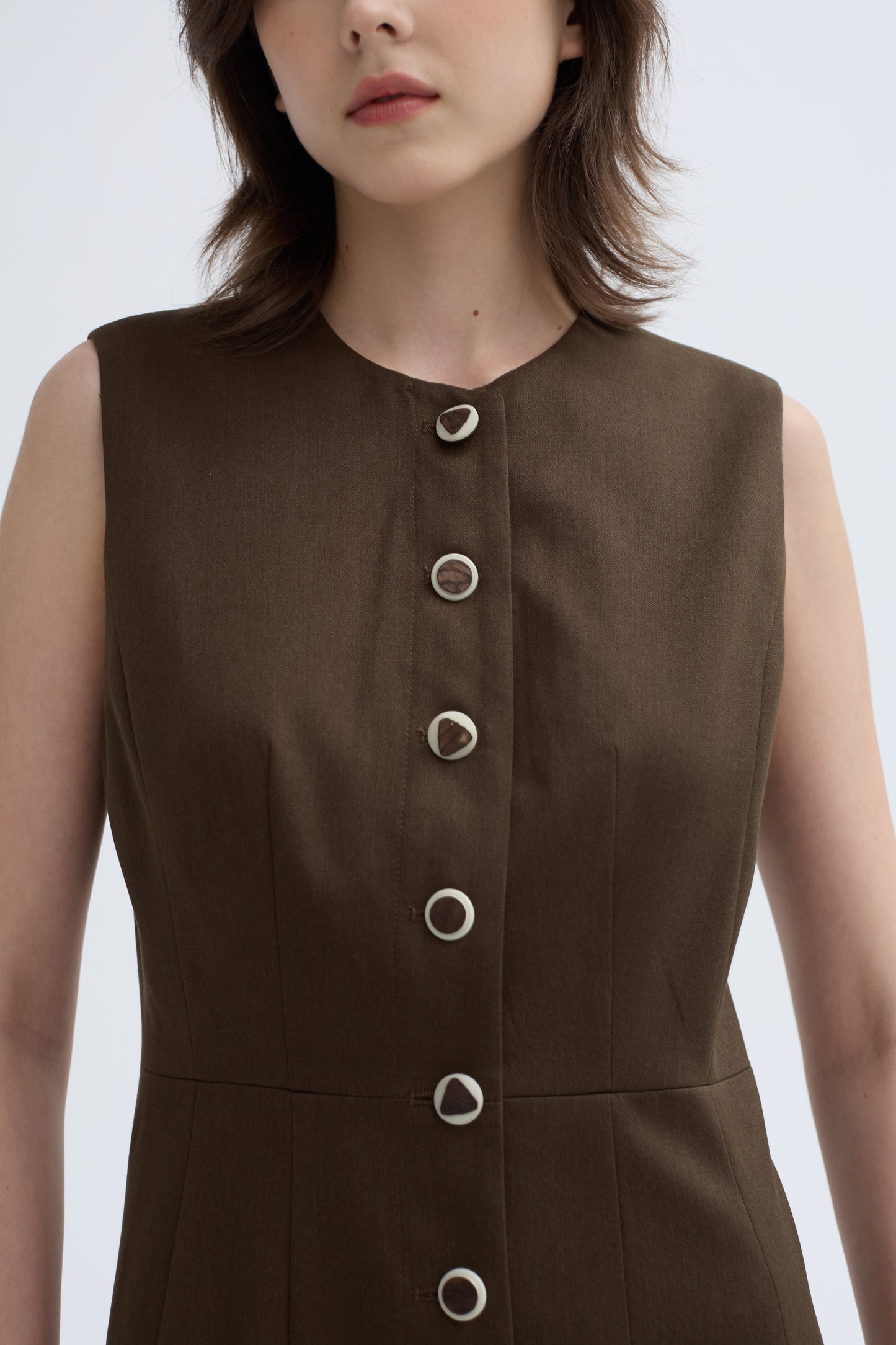 Wool Blend Button Down Dress_ Coconut Shell Buttons - Regular Fit
