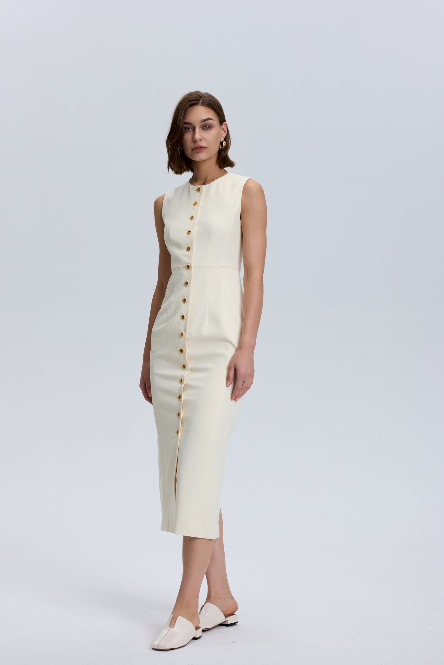 Button Down Dress_Buttermilk -Slim Fit