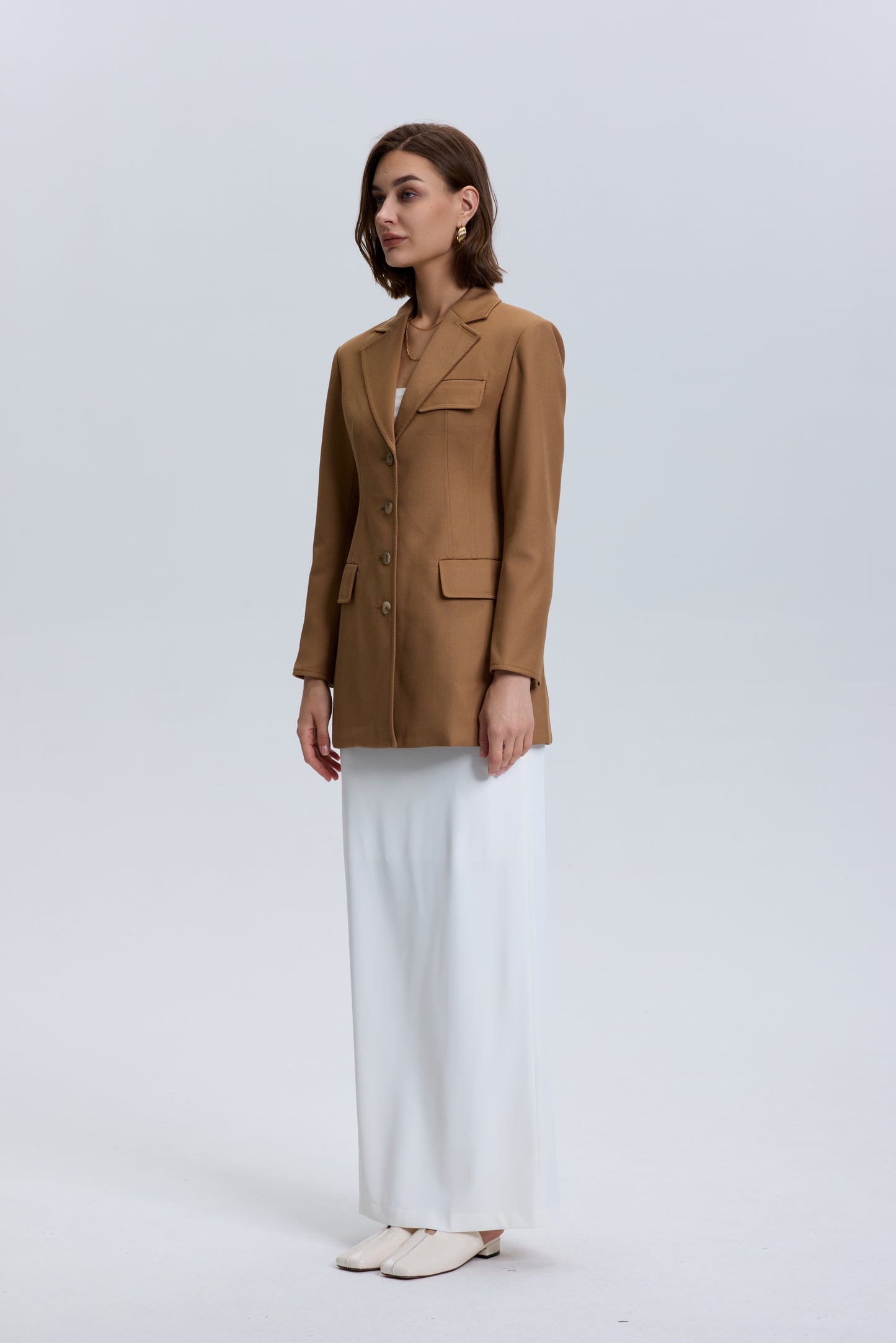 Button Down Tailored Wool Blazer_ Brown