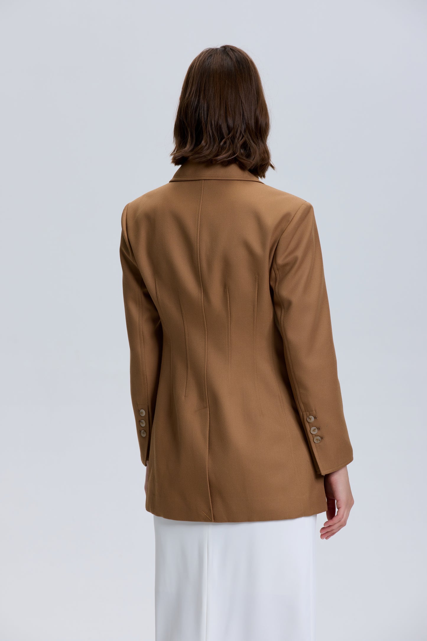 Button Down Tailored Wool Blazer_ Brown